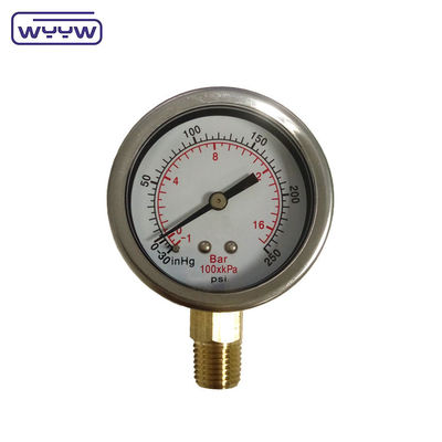 -30inHg Vaccum Compound Gauge Oil Filling Bottom Connection 1/4&quot; Bsp 2&quot; Pressure Gauge