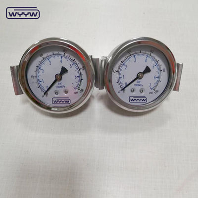 ss304 presa idraulica 1/4&quot; bsp 2.5&quot; manometro di pressione di pinza a riempimento di liquido