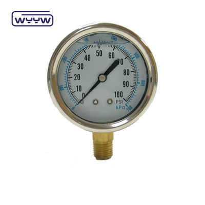 EN837-1 Glicerina 63mm 1psi 0- 600 Psi Npt 1/4 manometro di pressione pieno di olio