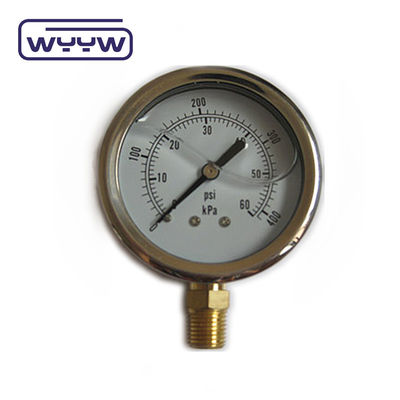 Collegamento in ottone di alta qualità 1/4&quot; BSP Bar Psi a doppia scala EN837-1 Accurac 1.6 Pressometro riempito di liquido