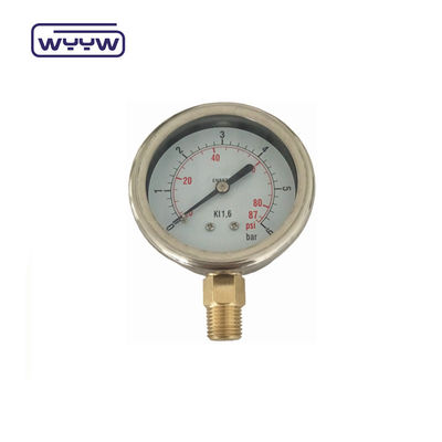 Collegamento in ottone di alta qualità 1/4&quot; BSP Bar Psi a doppia scala EN837-1 Accurac 1.6 Pressometro riempito di liquido