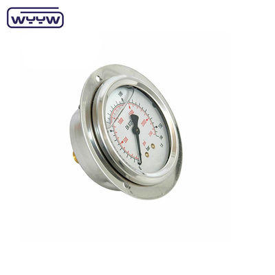 EN837-1 Manometro di pressione riempito di olio con flangia anteriore di 63 mm, montato su pannello a 25 bar