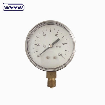 acciaio nero 1/4&quot;npt bsp filo di ottone precisione radiale 1,6 manometro a bassa pressione aria manometro di pressione 60mbar