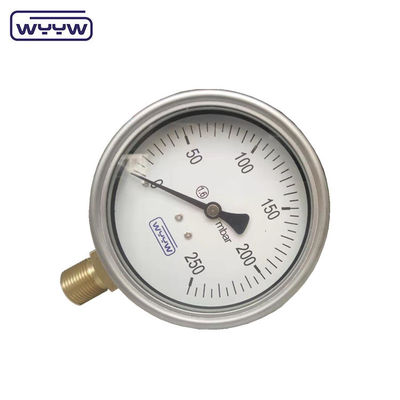 China fabbrica manometro di pressione capsula 100 mm mbar ss cassa di ottone connessione 1/2 &quot;bsp cmh2o manometro a bassa pressione
