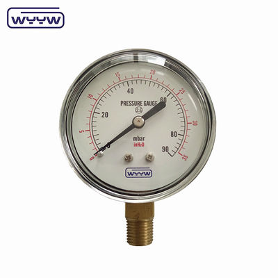 150mbar Basso tipo di battito Manometro di pressione 63mm Montatura di fondo