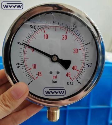 SS304 Cassa Composta Indicatore di pressione Indicatore di pressione Direzione radiale -1-1bar -15-15psi 100mm Riempimento di olio