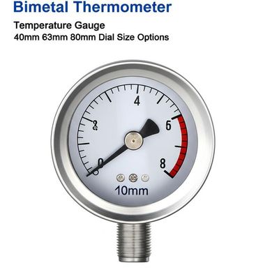 Termometro bimetallico Temperatometro con 40mm 63mm 80mm Opzioni di dimensione del quadrante