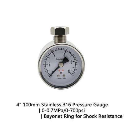 4 Inch 316 Stainless Steel Pressure Gauge with Bayonet Ring for Shock Proof Performance