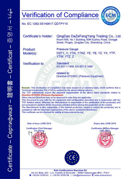 Porcellana Qingdao Dazefengyang Meter&amp; Welding Instruments Co., Ltd. Certificazioni