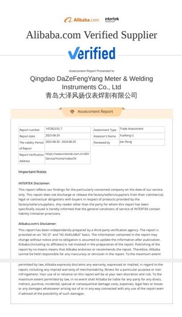 Porcellana Qingdao Dazefengyang Meter&amp; Welding Instruments Co., Ltd. Certificazioni